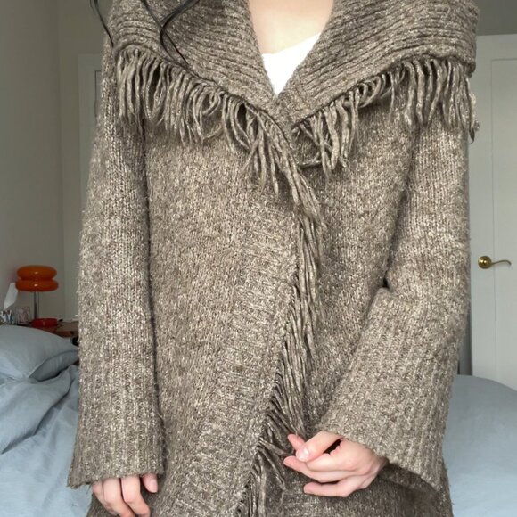 Vintage y2k Le Chateau Fringe Knit Long Cardigan w Tie - Picture 11 of 11